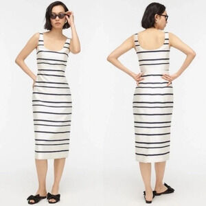New J Crew Jacquard Stripe Midi Dress Scoop Neck Sz 0 Navy & Ivory Ak231 Women’s